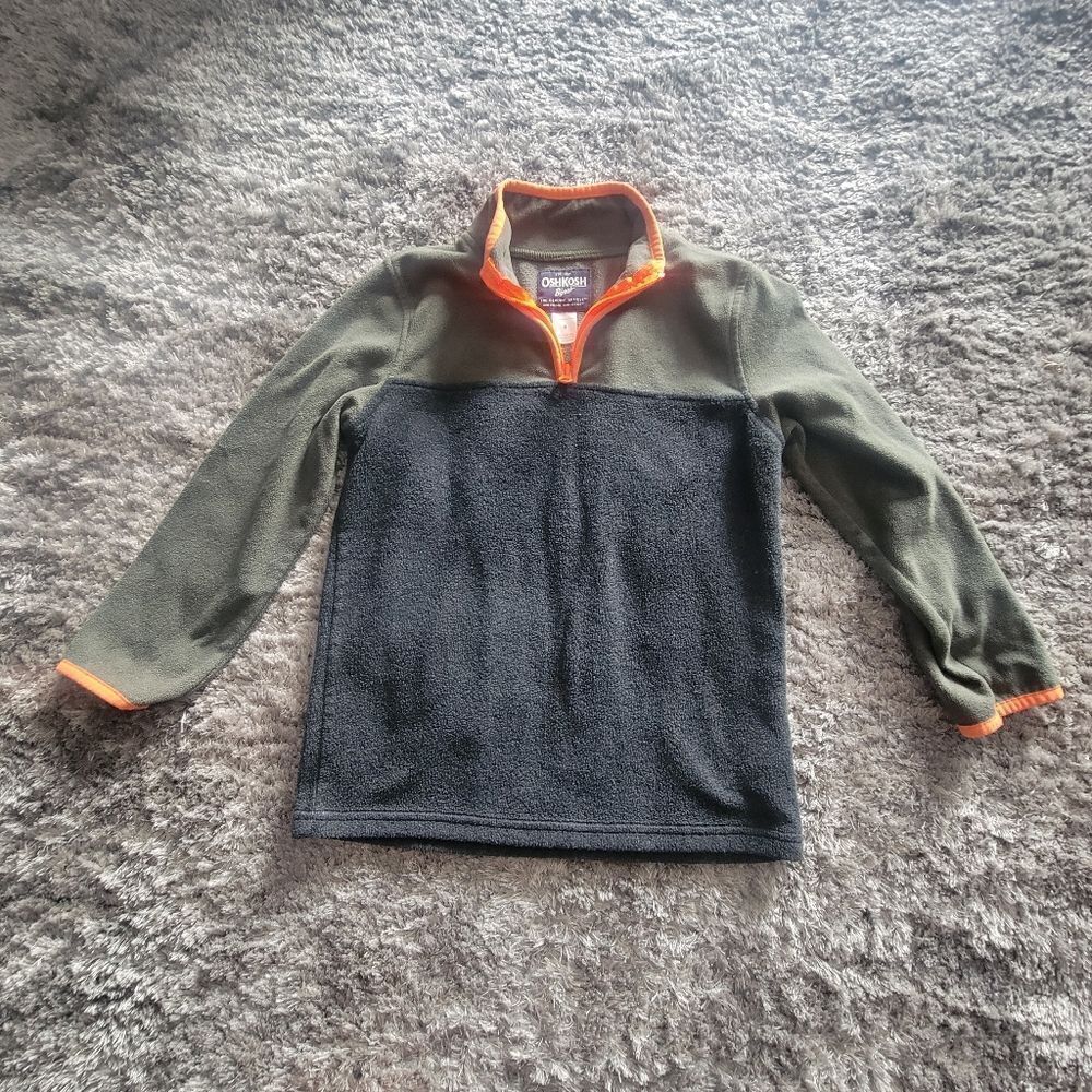 Boys Osh Kosh Bgosh fleece pullover jacket grey green orange size 8